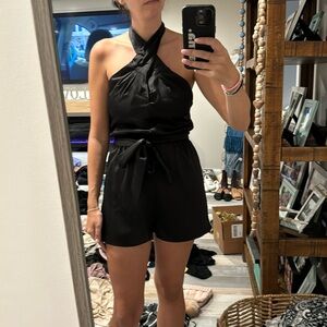 Superdown from revolve satin cross neck halter romper size medium
